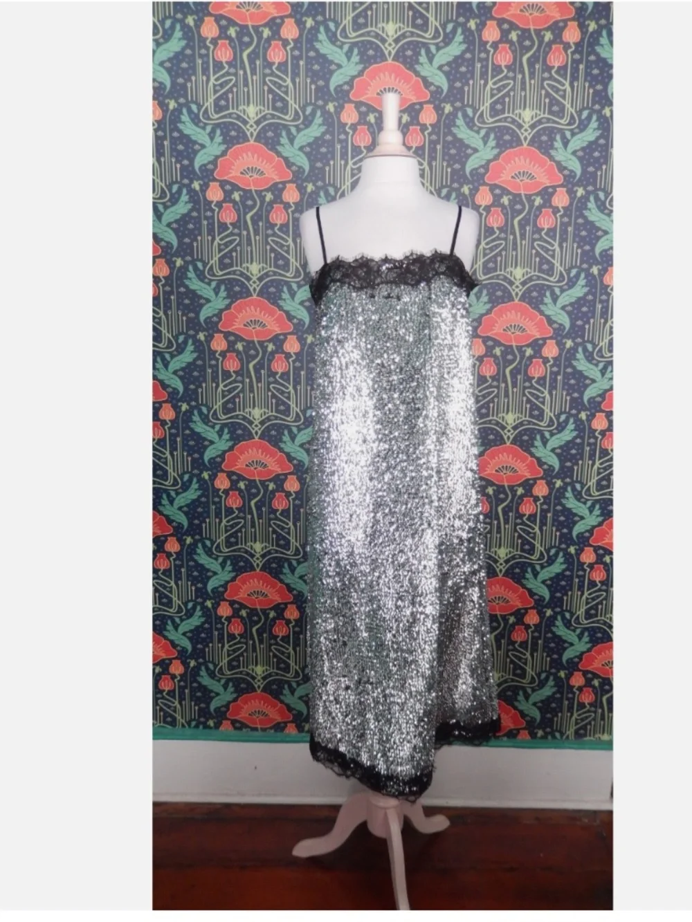 Lilly Sisto X Gianni Bini Allegra Silver Sequin Midi Slip Dress New